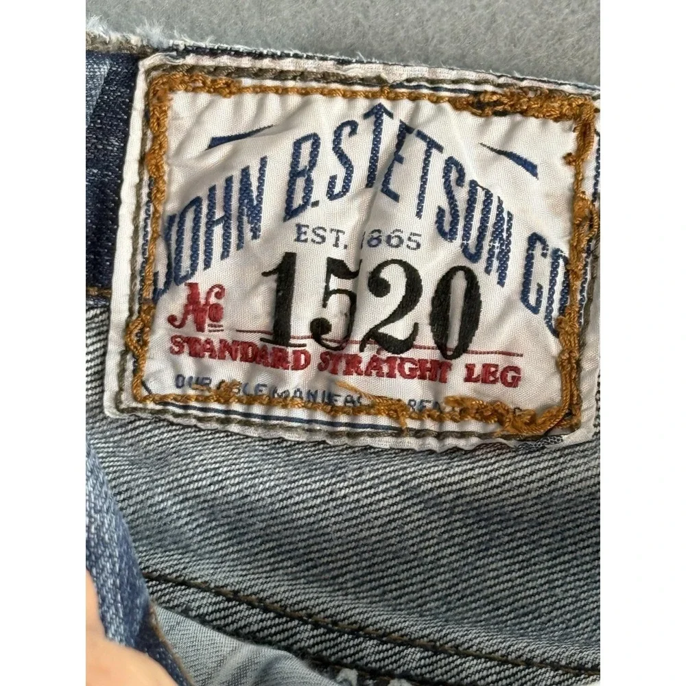 Stetson 1520 Jeans Mens 29x36 Medium Wash Blue Regular Straight Denim Distressed